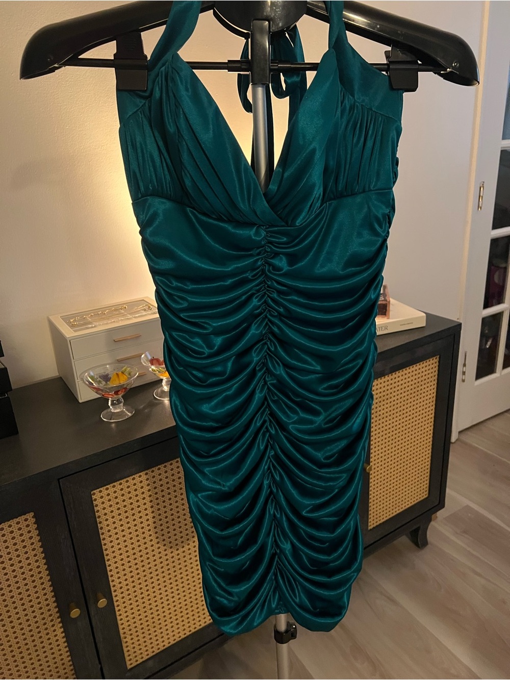 City Studio Teal Ruched Halter Mini Dress